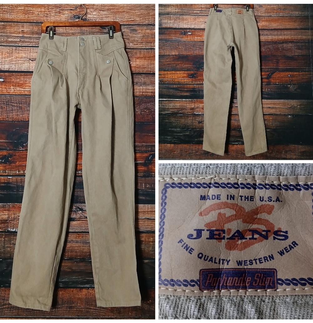 Panhandle Slim Jeans 28X34 Vintage 70s High Rise Riding Western Khaki USA Made